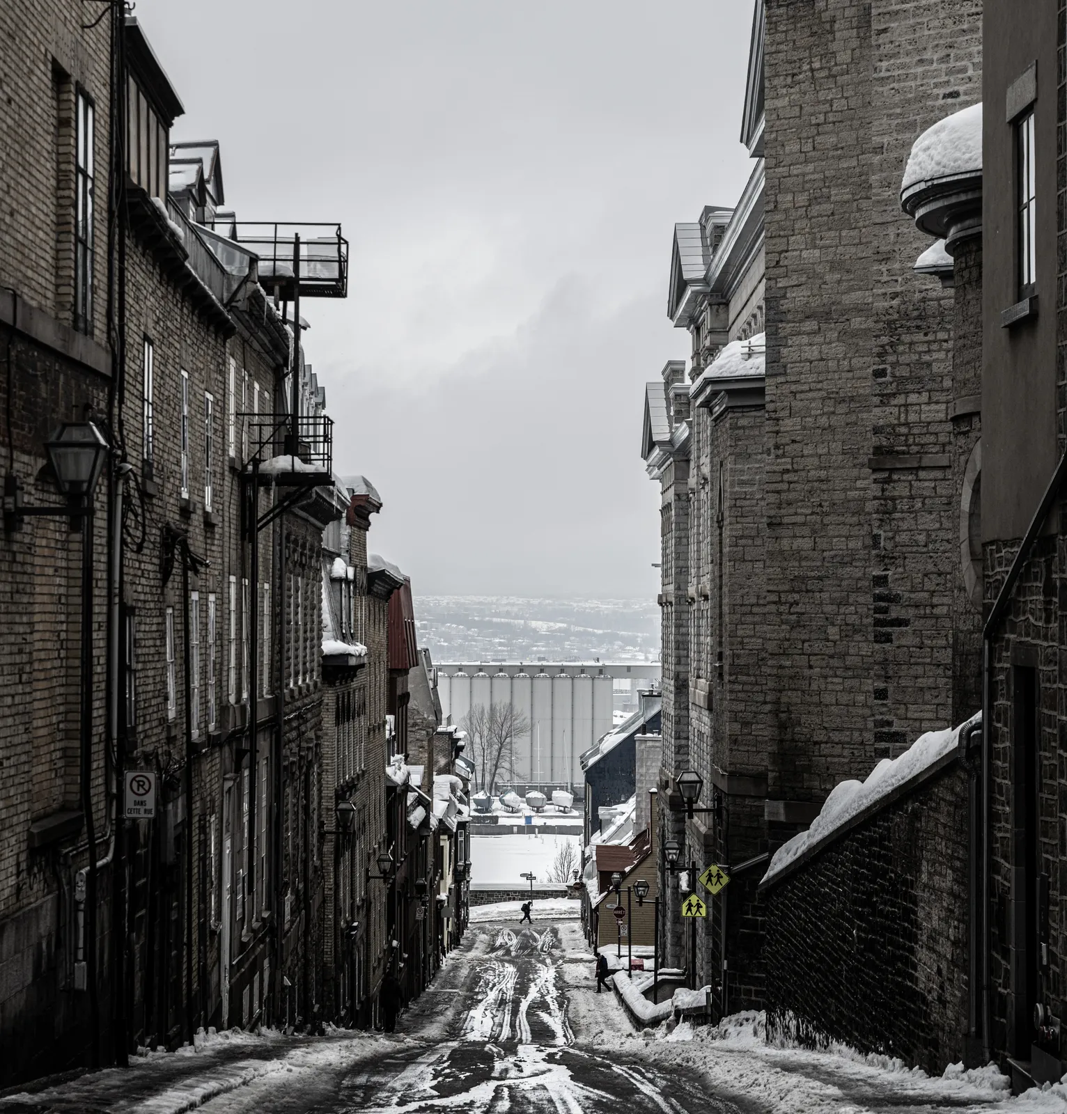Snowy Sainte-Famille Street in Quebec City